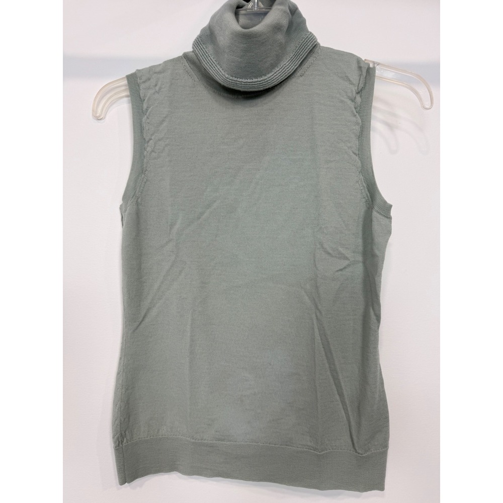 Lafayette 148 New York Sage Green 100% Wool Sleeveless Turtleneck Sweater S